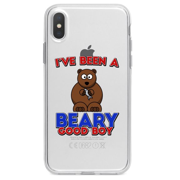 DistinctInk Clear Shockproof Hybrid Case for iPhone XS Max (6.5" Screen) - TPU Bumper Acrylic Back Tempered Glass Screen Protector - I've Been A Beary Good Boy