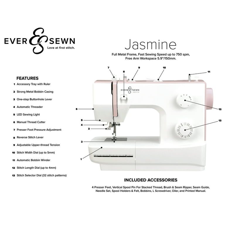 EverSewn Jasmine 32 Stitch Mechanical Sewing and Quilting Machine