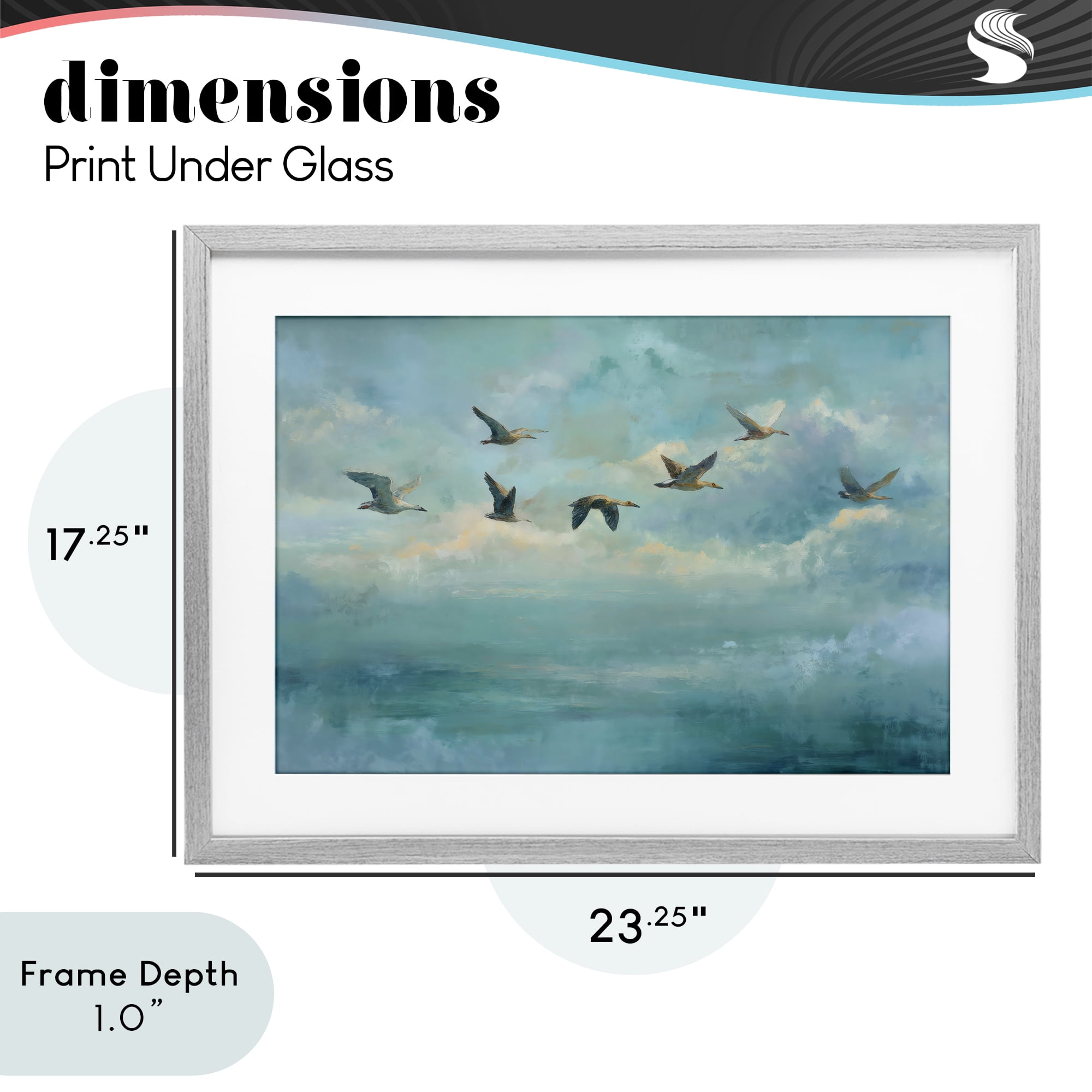 Stupell Industries Blue Skies Geese Gray Framed Print Under Glass, design by Petal Prints Design
