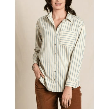 Toad & Co Women's Yellow Eddy Boyfriend Button Up Shirt Barley Stripe XL