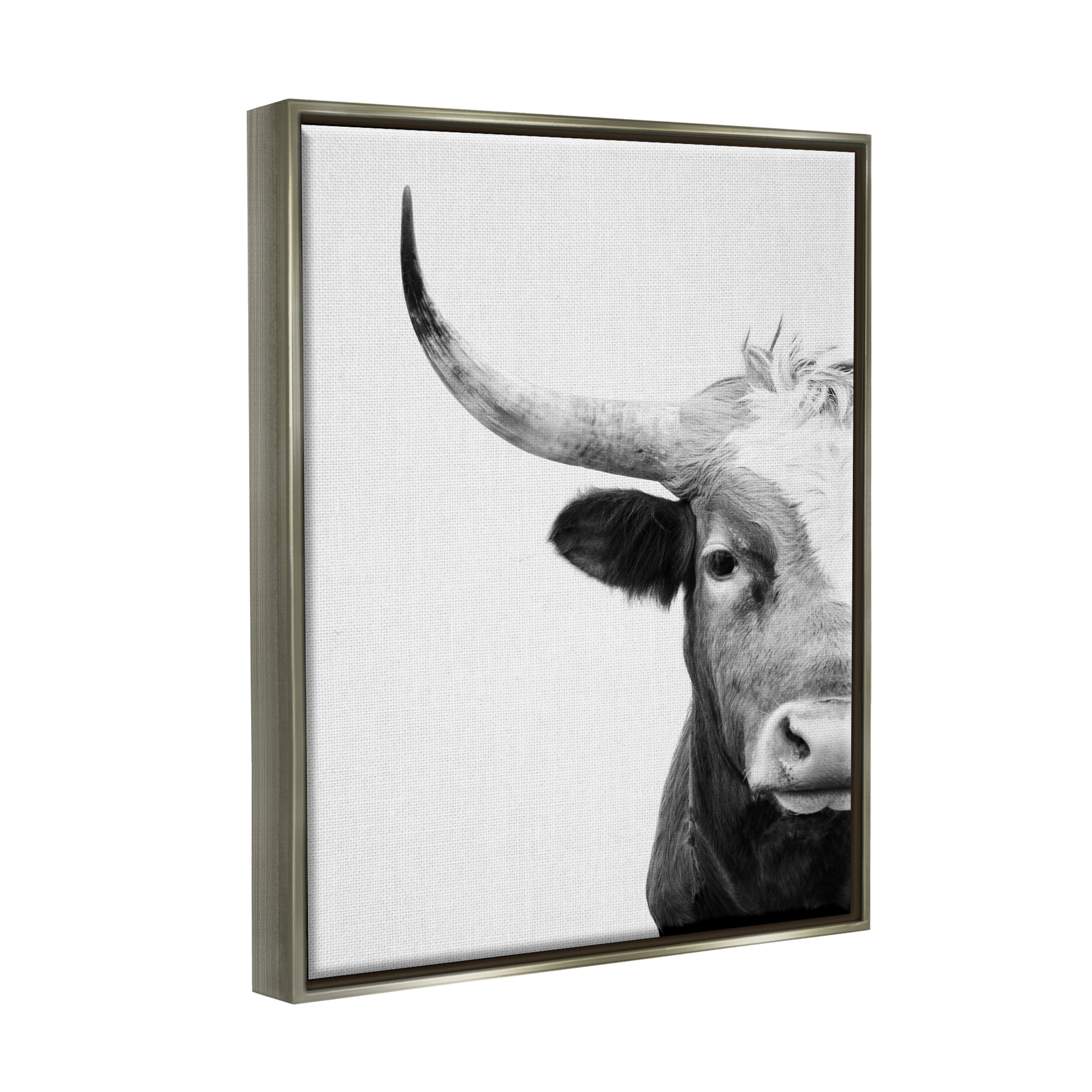 Stupell Industries Grey Longhorn Portrait Animals & Insects Photography Gray Floater Framed Art Print Wall Art, 25 x 31
