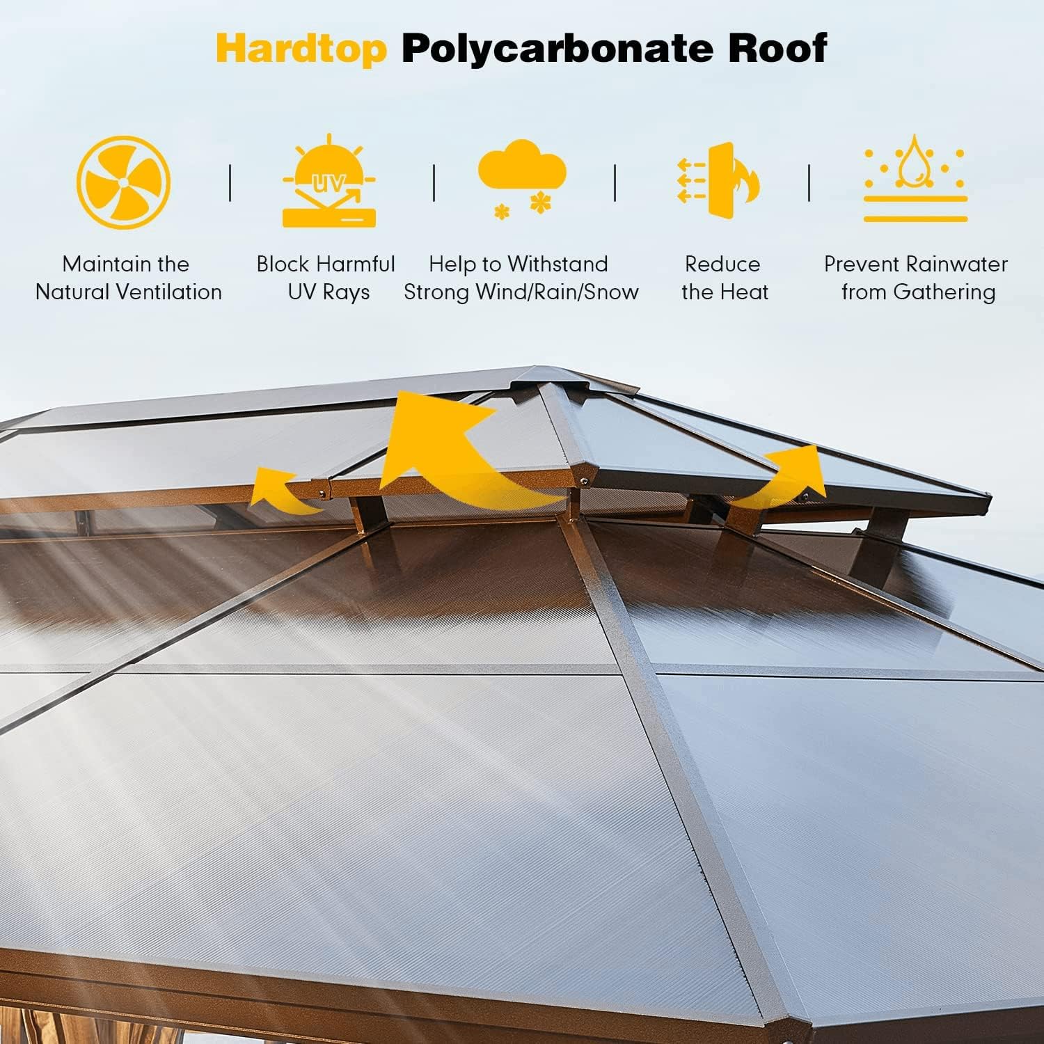 Hommow 10' x 13' Outdoor Hardtop Gazebo, Sun Roof Patio Gazebo with Aluminum Frame - image 3 of 9