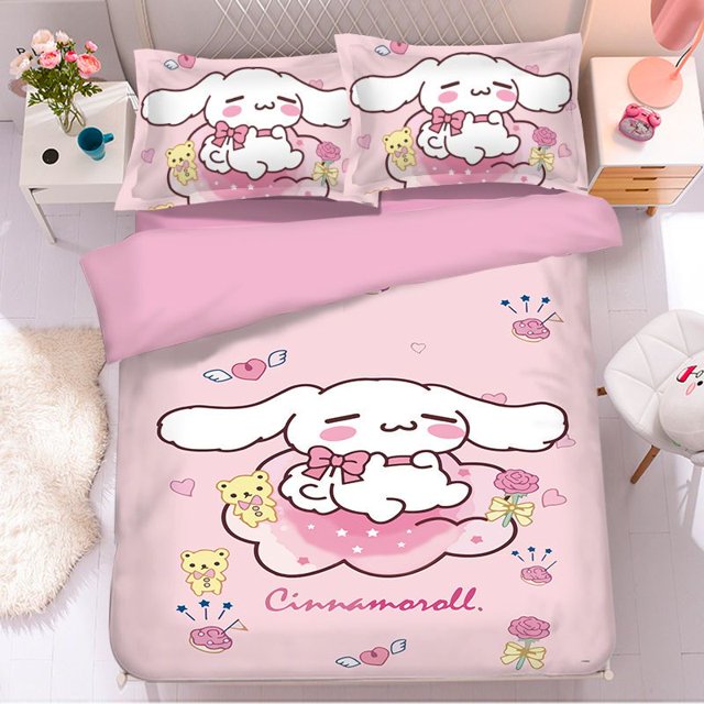 Sanrio Kawaii Anime Cinnamoroll Blanket 4-Piece Set Cute Cartoon Bed Sheet Quilt Set Bedding Lovely Toys for Girls Boys qym unisex