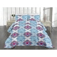 thumbnail image 2 of Ambesonne Abstract Floral Quilted Coverlet 3 Pcs, Fractal Hibiscus, King Size, Dark Pink Sea Blue White, 2 of 4