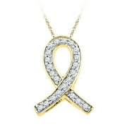 10K Yellow Gold Diamond Ribbon Remembrance Symbol Necklace Pendant 1/10 Ctw.