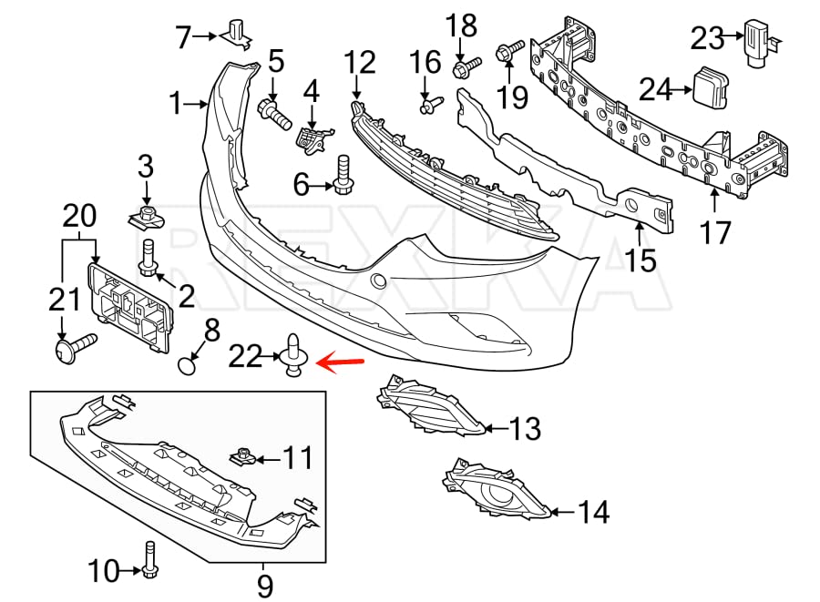 Rexka 30pcs Fender Liner Splash Shield Bumper Cover Clip Fastener Rivet for  B45A-56-146A Mazda 3, 5, 6, CX-3, CX-5, CX-9 & MX-5 Miata Toyota Scion 