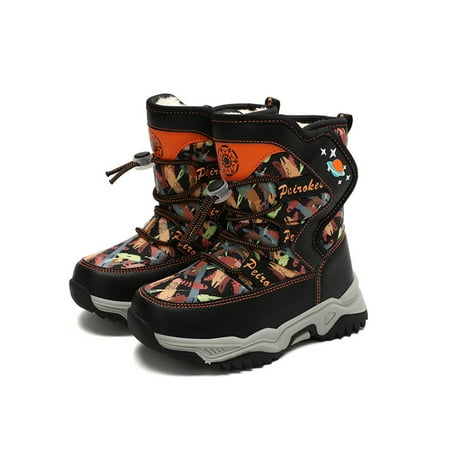 

Tenmix Boys Comfort Snow Boots Outdoor Non-Slip Platform Winter Shoes Hiking Breathable Warm Shoe Black Orange 2Y