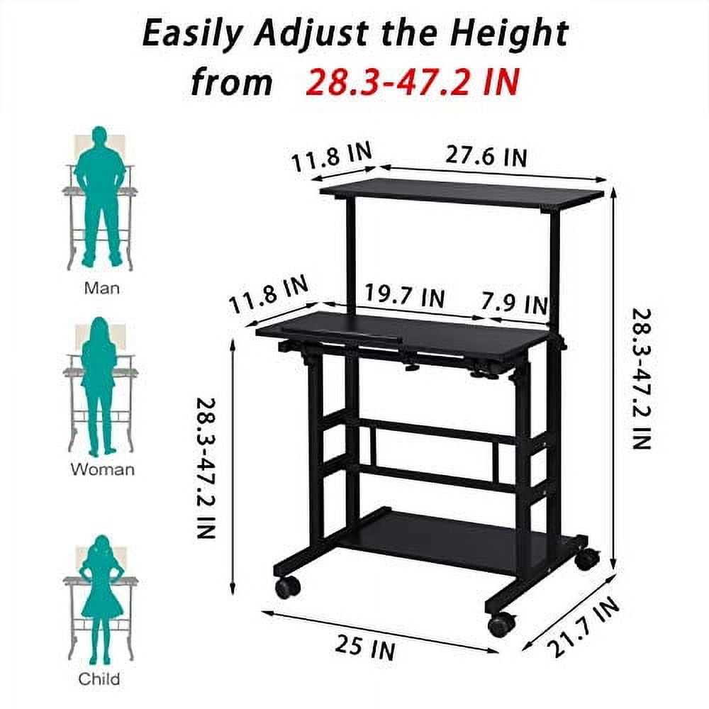 UNICOO® Portable Standing Desk on Wheels, Height Adjustable Mobile Standing Desk, Versatile Standing Portable Desk for Home Office, Rolling Sit-Stand Workstation, Ergonomic Design (U101-Black)