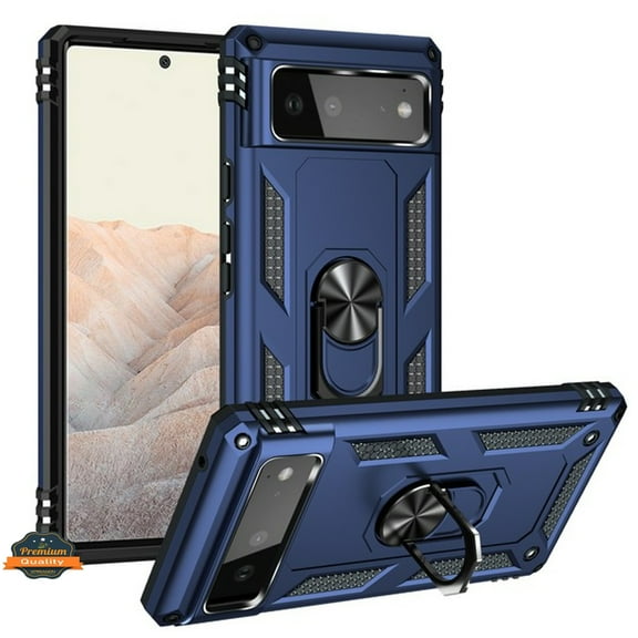 For Google Pixel 6 Shockproof Tuff Hybrid Dual Layer PC   TPU with 360° Ring Stand Metal Kickstand Heavy Duty Armor Shell Phone Case Cover by Xpression [Blue]
