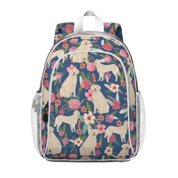 Golden Retriever Dog and Flower Backpack for School,Cute School Bag,Schoolbag with Adjustable Shoulder Straps & Padded Back,15"x11.42"x5.5"