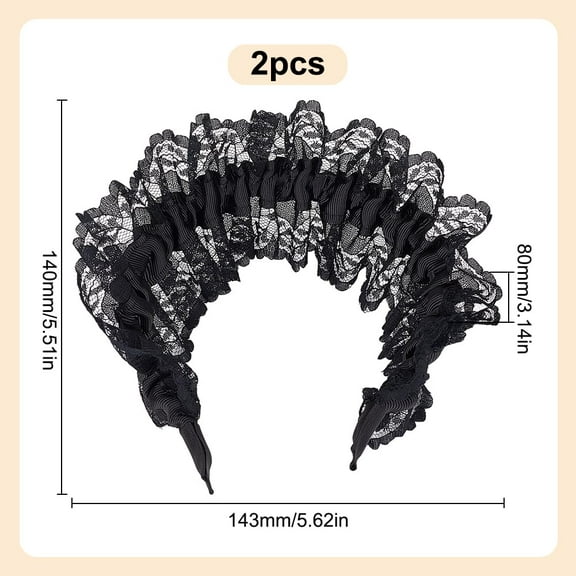 2Pcs Black Lolita Lace Headband Lace Headdress Vintage Floral Embroidered Head Bands Fashion Hairbands For Women Bridal Headpiece For Birthday Prom Parties