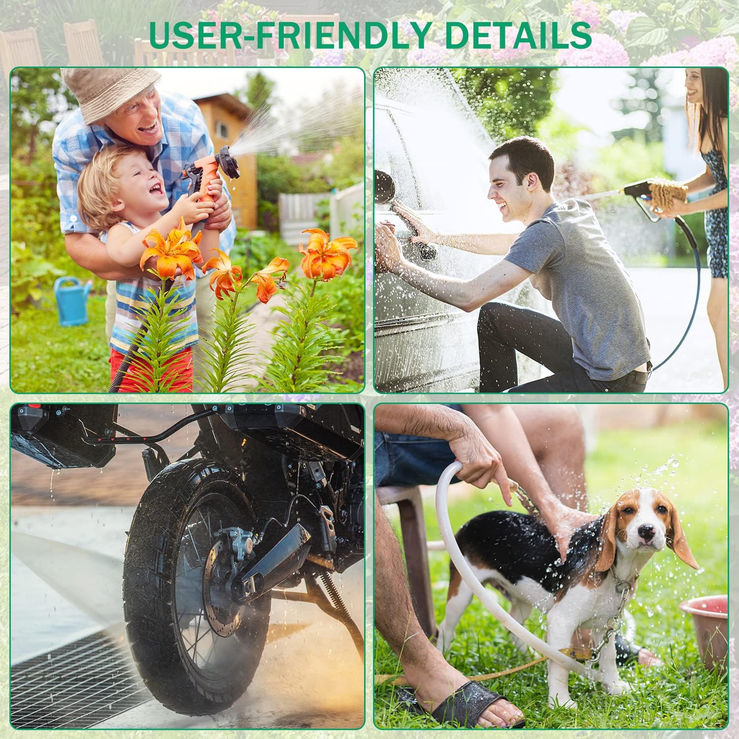Dkelincs Garden Hose Reel Cart with Wheels 300 Ft of 5/8 in×6Ft Steel Portable Water Hose Reel with Storage Basket, Green