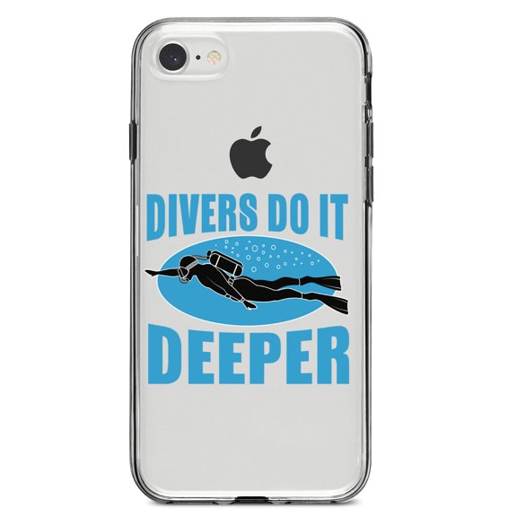 DistinctInk Clear Shockproof Hybrid Case for iPhone 7 8 SE (2020 Model) 4.7" Screen TPU Bumper Acrylic Back Tempered Glass Screen Protector - Divers Do It Deeper