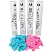 Clover Products Premium 12 Inch Gender Reveal Poppers, Confetti & Powder Cannon  4 Pack Includes 2 Pink and 2 Blue | Each Box Contains a FREE Its a girl and Its a boy Balloon.