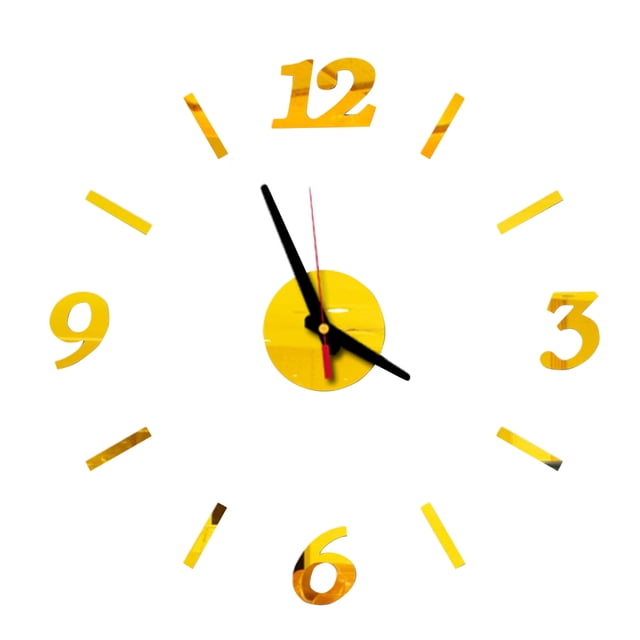 Injueey Relojes de pared luminosos Reloj grande Reloj Horloge 3D DIY Acrílico Espejo Pegatinas Cuarzo Duvar Saat Klock Moderno mudo Decoración del hogar Oro Injueey HA3328-03B