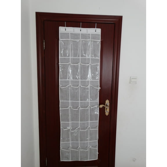 PreAsion Over the Door Shoe Organizer Rack with 24 Clear Pockets Polyester White