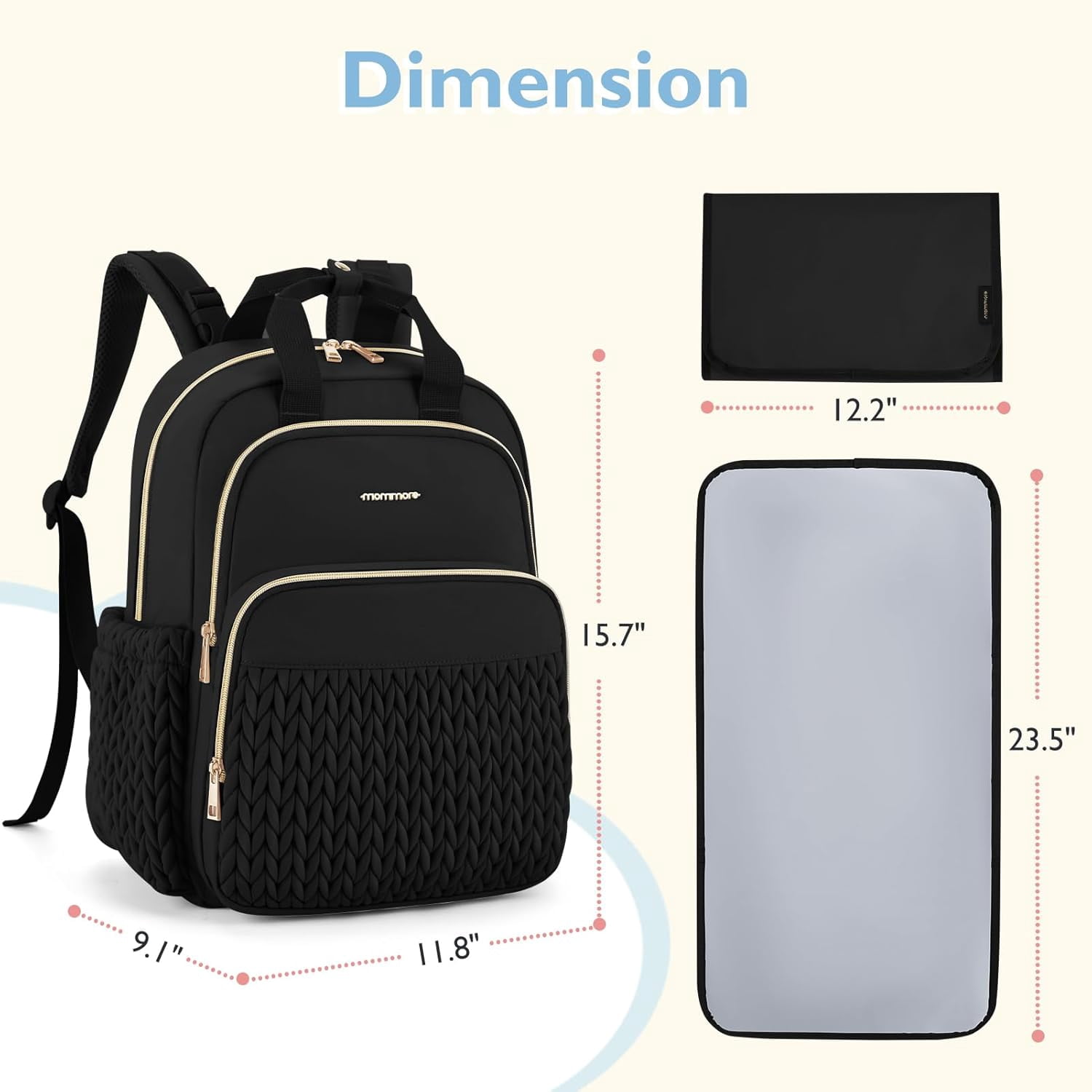Diaper Bag Backpack Large Baby Bag for Boys Girls Quilted Travel Diaper Backpack with Changing Pad, Stroller Straps