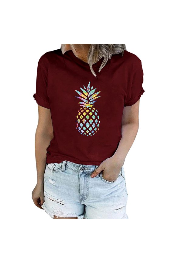 Shirts for Women Women's Pineapple Print T Shirt Short Sleeved Summer Pattern Casual Shirt