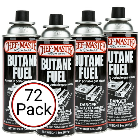 Chef Master 90340 | Pack of 72 Butane Fuel Cylinders| 8oz Butane Canisters for Portable Stove | Butane Torch Replacement Canisters