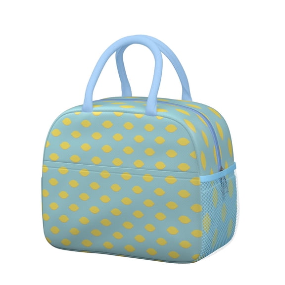 Lunch Bag Lunch Box for Women Reusable Insulated Lunch Bags,Water-Resistant Lemons and Polka Dots Cooler Lunch Tote Bag, Large Capacity for Work Travel Picnic