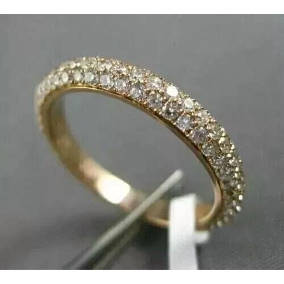 2 Ct Round Cut Lab Created Diamond Half Eternity Wedding Band 14K Yellow Gold Plated 925 Silver