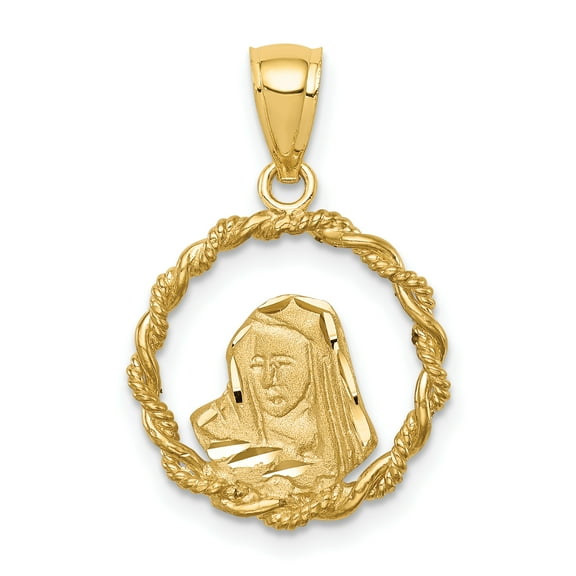 14K Yellow Gold Brushed & Diamond-Cut Virgin Mary Pendant