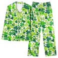 thumbnail image 2 of cllios Matching Pajama Sets for Women St. Patrick's Day Green Shamrock Printed Loungewear Casual Button Down Long Sleeve Nightwear Sleepwear 2 Piece Outfits Lucky Irish Gifts, 2 of 5