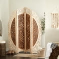 thumbnail image 2 of DecMode French Country Wood Foldable 4 Panel Room Divider Screen with Floral Carvings and Brown/White Distressed Finish, 62"W x 72"H, 2 of 11