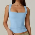 thumbnail image 4 of JGGSPWM Women's Square Neck Sleeveless Crop Top Solid Color V Knitted Textured Shirt Sky Blue L, 4 of 4