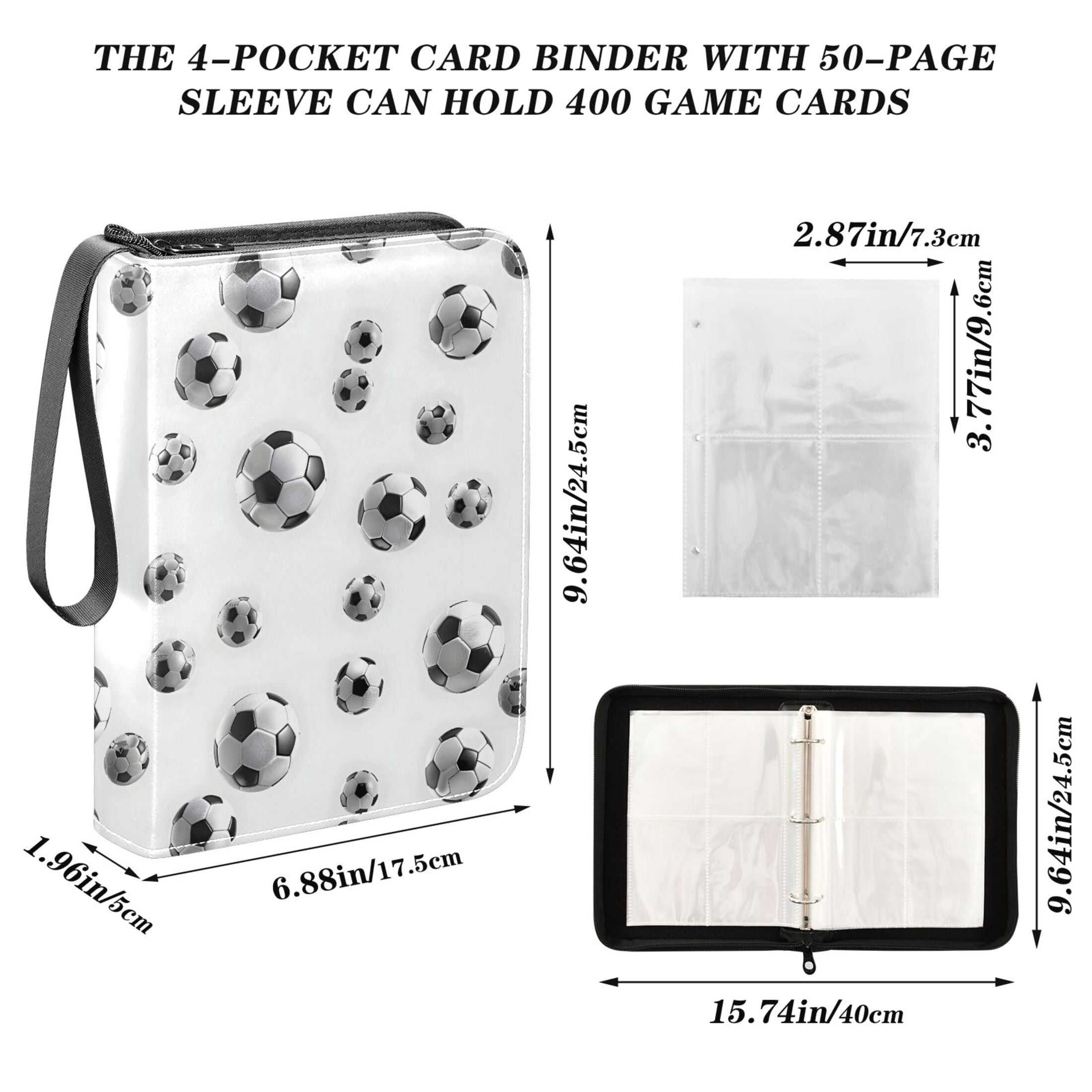 ALAZA Soccer Football Trading Card Binder 4 Pocket Cards Collection Album 400 Folder Holder