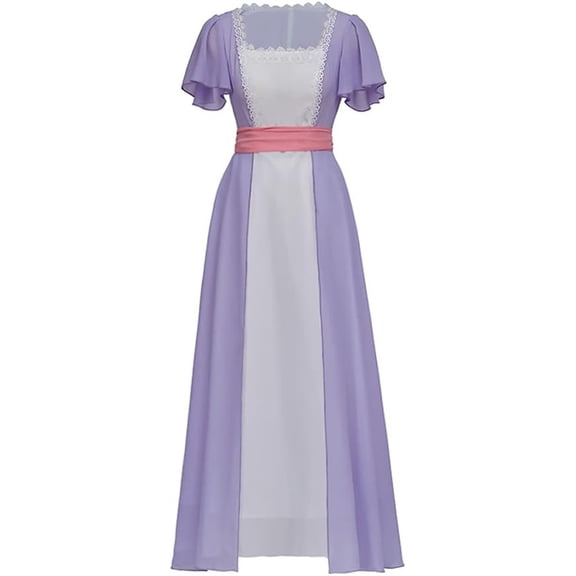 Women's Witch Dress Chiffon Ruffled Maxi Gown High Elastic Waist Halloween With Belt