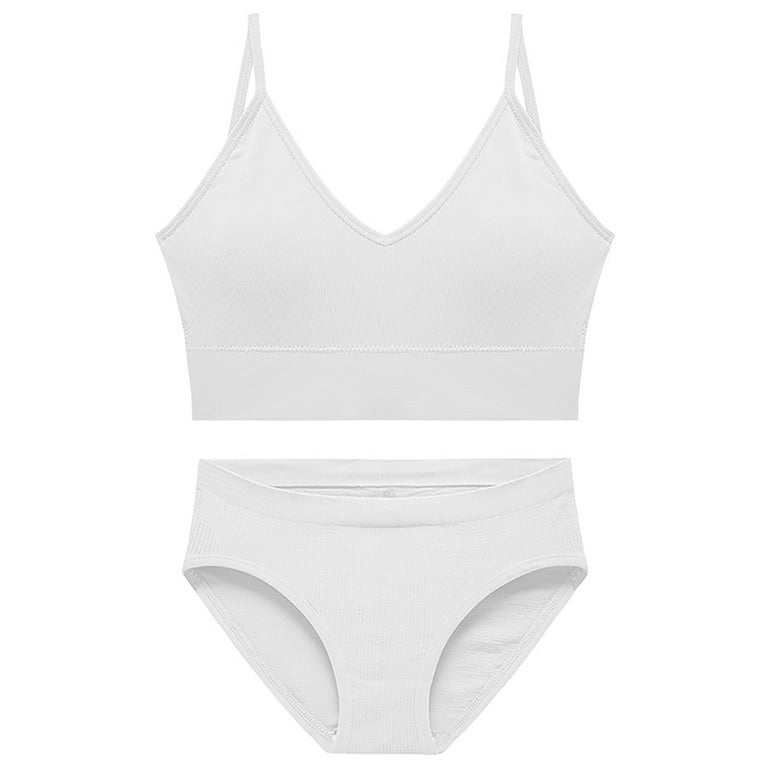 CLZOUD Woman Underwear White Nylon,Spandex Women's 2 Piece Seamless  Lingerie Halter No Padding Bra and Set Xl