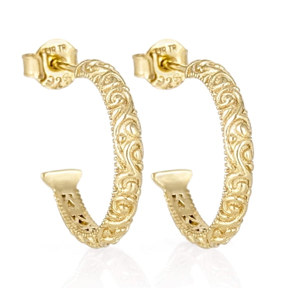 Turkish Bling Petite Hoop Swirl Filigree Earrings Gold Finish