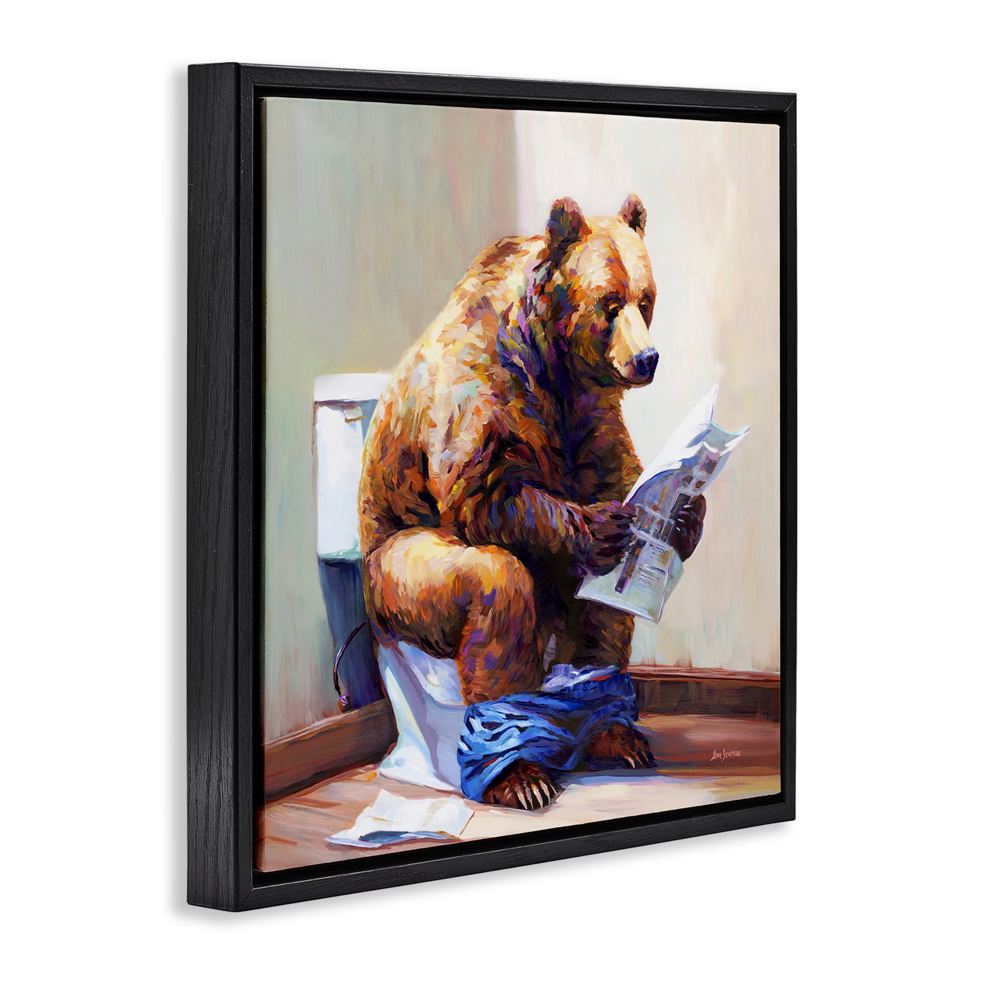 Stupell Industries Bathtub Bear with Graffiti Typography Painting Black Floater Framed Canvas Art Print Wall Art, 18 x 18