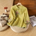 thumbnail image 2 of MIXUE Womens Summer Tops Floral Embroidered Round Neck Long Sleeve Loose Fashion Casual Shirts For Women Tshirts Holiday Wear,Yellow,XXXXL, 2 of 3