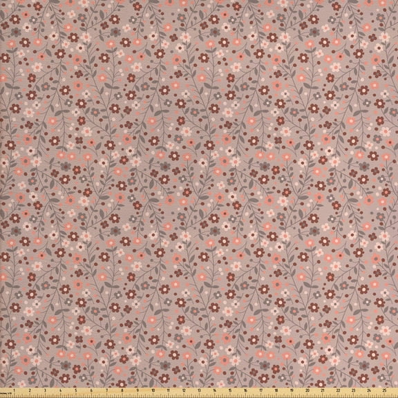 Ambesonne Floral Fabric by the Yard Upholstery, Spring Petals Blossoms, 5 Yards, Mauve Salmon Dried Rose