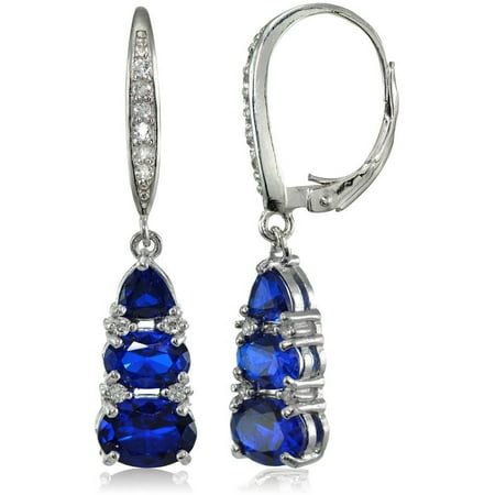earrings sapphire leverback silver sterling topaz dangle created stone