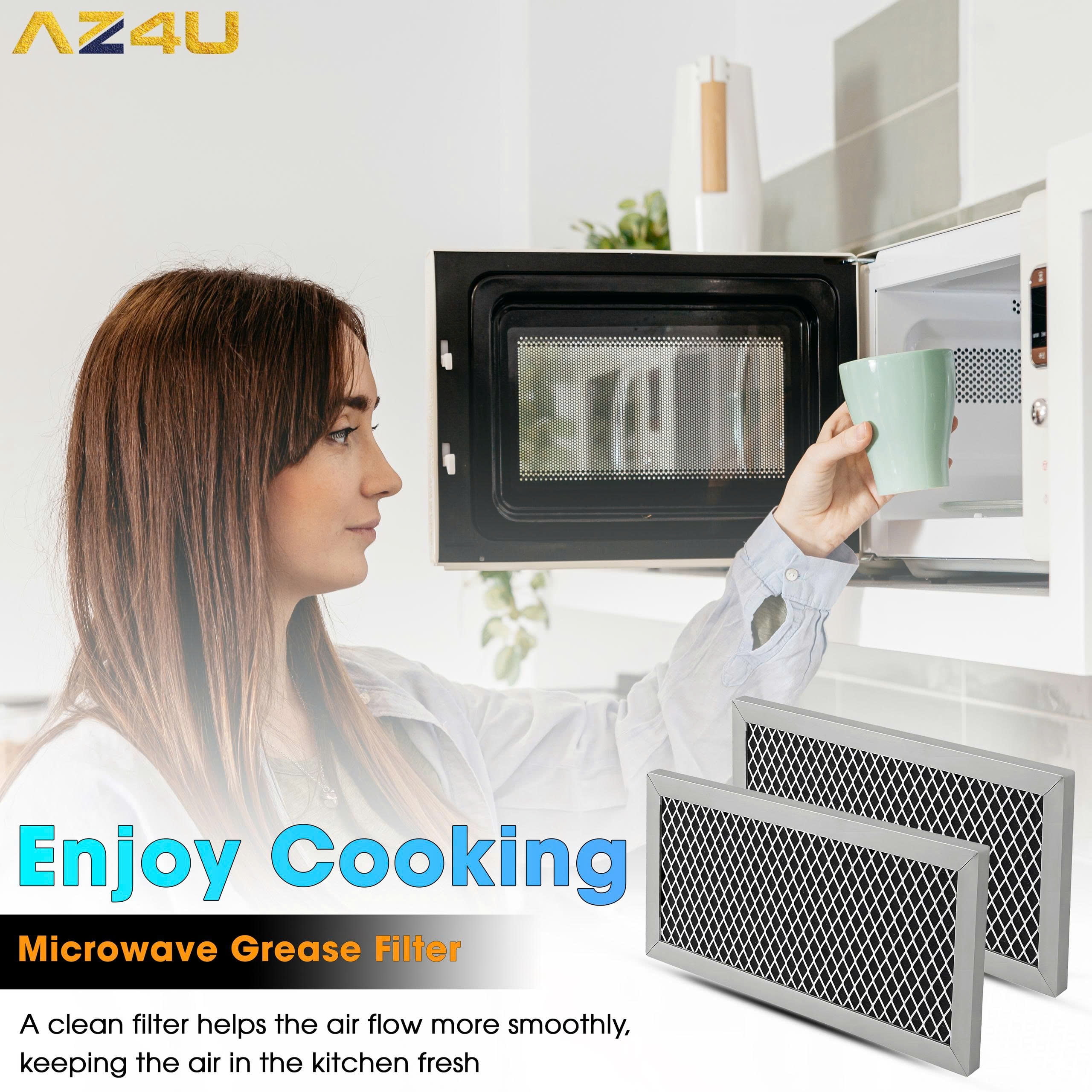 AZ4U 2 Pack Microwave Charcoal Filters Compatible with GE JVM2070SH001 JVM2070SK01 JVM2070WH001 JVM2071BH001 Microwave - 4" x 8-5/8"