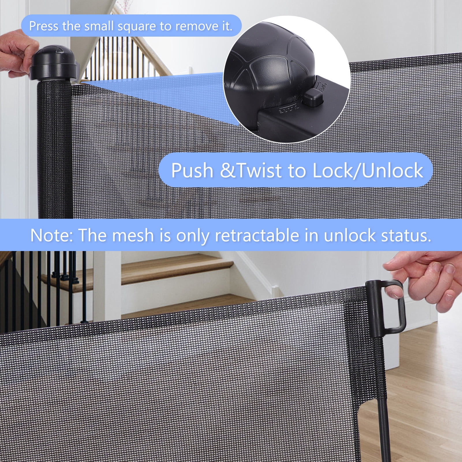Retractable Baby Gate 35"x138" Extra Wide Mesh Dog Gate Child Safety Gate for Doorways, Indoor Outdoor Stairs, Black