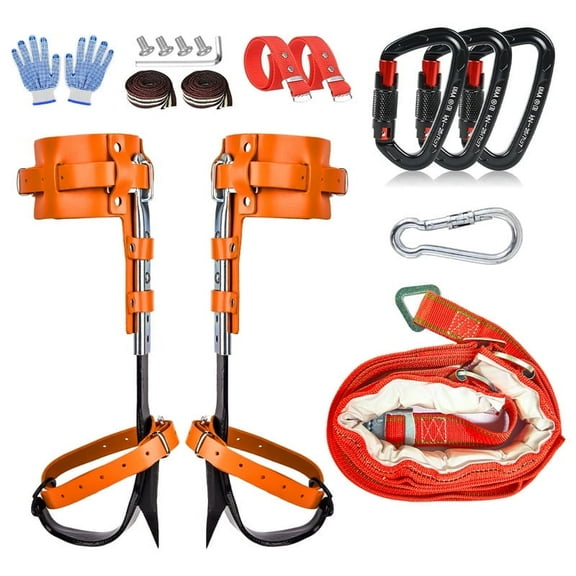 Tree Climbing Gear，Tree Climbing Spikes, Tree Climbing Gear with Adjustable Climbing Straps and Steel Core Flip Line, Rock Climbing Kit with Triple Lock Lanyard Adjuster