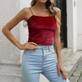 thumbnail image 3 of Playeras,Blusas y Tops,Ropa para Mujer Tallas grandes Camiseta sin mangas pequeña Retro de estilo corto de terciopelo para mujer (Wine, M), 3 of 7