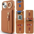 thumbnail image 2 of iPhone 15 Plus Case with Card Holder for Women, iPhone 15 Plus Phone Case Wallet with Strap Credit Card with Kickstand Zipper Case for iPhone15plus - Brown, 2 of 6