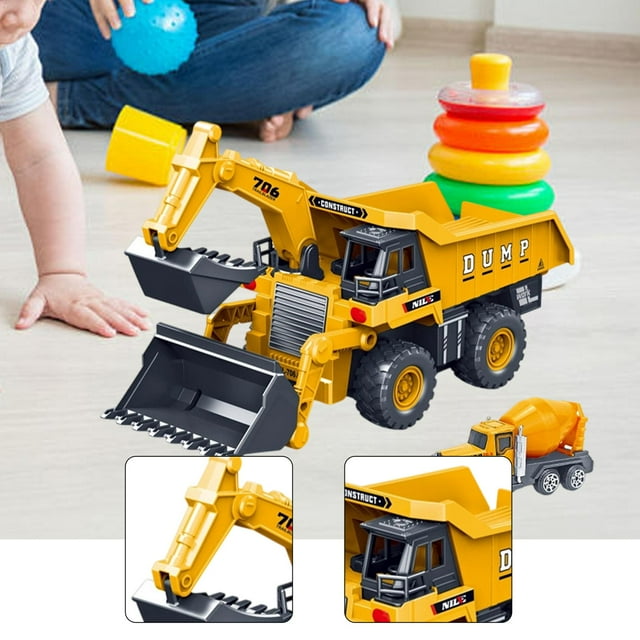 Vehículo de construcción de juguete, coche de ingeniería de aleación, camión excavadora de ingeniería simulada, camión inercial, coche para cumpleaños amarillo