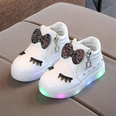 

XINKAIRUN Women S Sandals Kids Baby Infant Girls Crystal Bowknot LED Luminous Boots Sport Shoes White