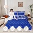 thumbnail image 4 of Castle Fairy Retro Vertical Stripe King Size Comforter Sets 3pcs,Minimalism Heart Dot Comforters King Size,Royal Blue White,Reversible,1 Comforter and 2 Pillowcases, 4 of 6