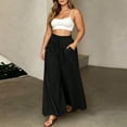 thumbnail image 2 of ibiyuan Women Textured Pleated Wide Leg Trousers, Elastic High Waist Flowy Loose Fit Pants Lightweight Casual Bottoms Resort Street Daily Outfit, 2 of 6