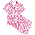 thumbnail image 3 of Afdoent Girls Pajamas Set Halloween Ghost Print Sleepwear Short Sleeve Lapel Top And Shorts Comfy Pajamas Set Casual Loungewear Comfortable Kids Holiday Sleepwear 4-5 Years, 3 of 5