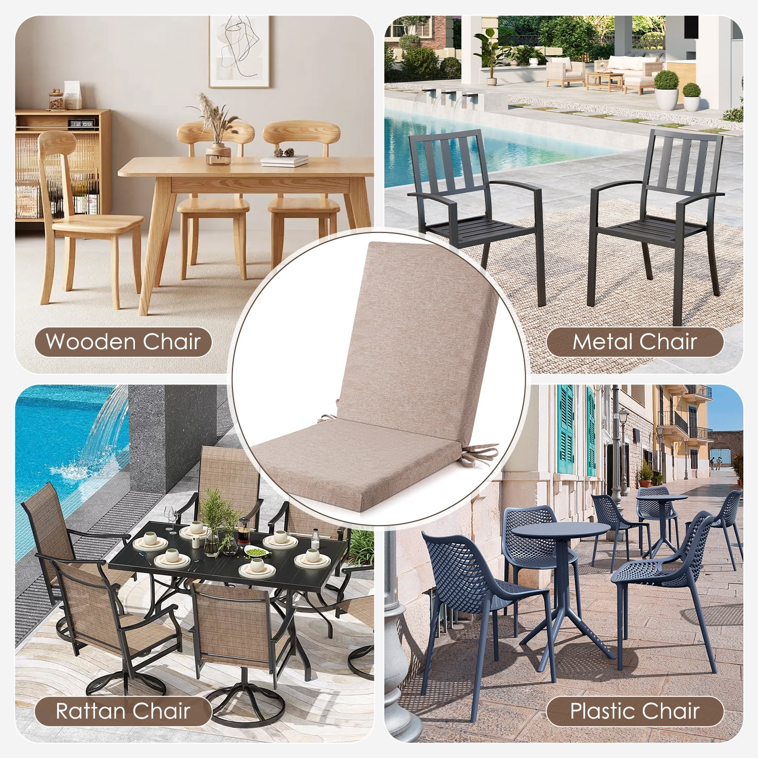 MOONORAH Outdoor Chair Cushions, 42"L x 18"W High Density Sponge with Zipped Waterproof Seat Cushion, Rectangle Patio Seat Cushion for Garden Sofa Midback Rocking Chair, Linen