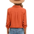 thumbnail image 4 of Dazajoo Button Up Casual Long Sleeve Shirt Women Casual Front Pleated Solid Collared Blouses Summer Vacation Beach Outfits,Orange,M, 4 of 7