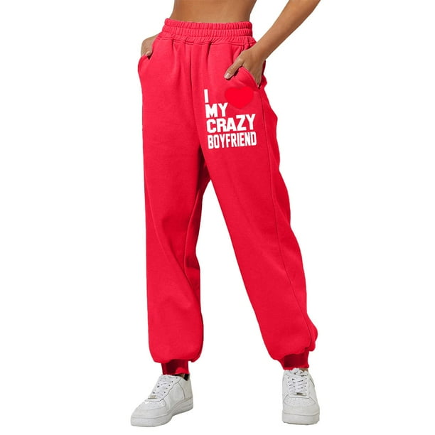 Gibobby Pantalones deportivos para mujeres Pantalones de chándal con forro polar para mujer, pantalones anchos y rectos (Rojo,M)